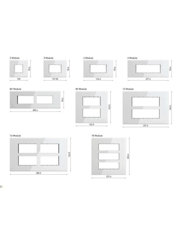 7 Crystera Glass COVER PLATES (Dimensions in mm)
